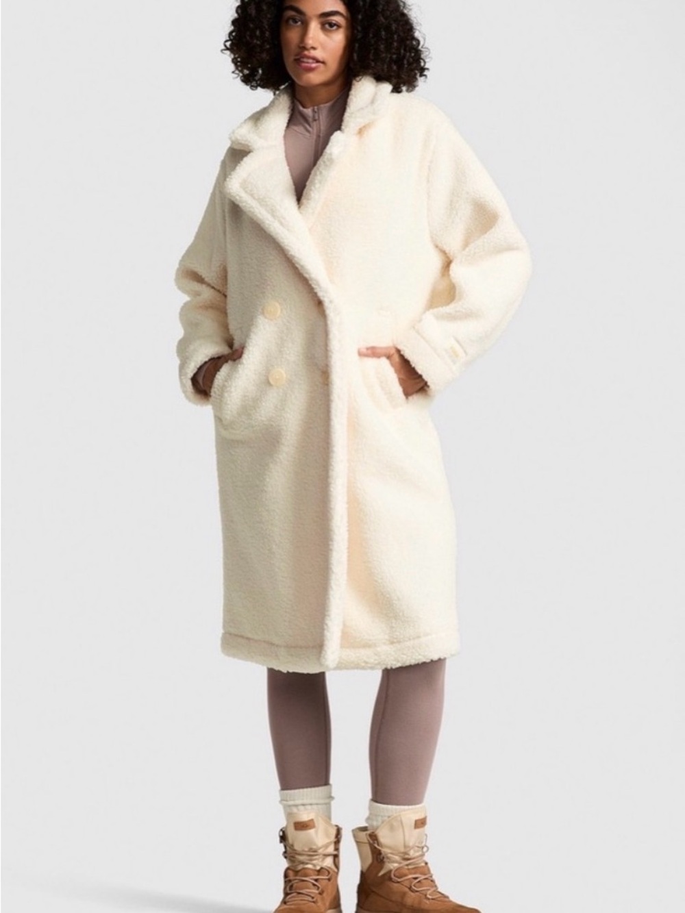 Victoria Secret Pink Cream Faux-Shearling Long Coat - Brand